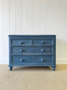 A Navy or Denim Blue English Pine Chest of Drawers Dresser c1890