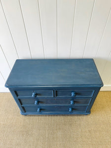A Navy or Denim Blue English Pine Chest of Drawers Dresser c1890