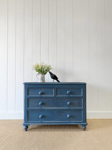 A Navy or Denim Blue English Pine Chest of Drawers Dresser c1890
