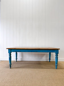 An Antique English Country Painted 6.5ft Dining Harvest Farmhouse Table