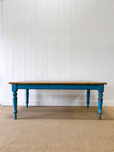 An Antique English Country Painted 6.5ft Dining Harvest Farmhouse Table