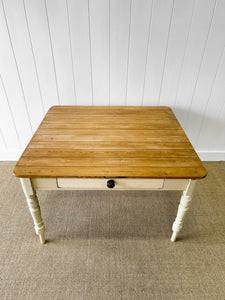 Antique English Country Pine 4ft Dining Table with Drawer c1890
