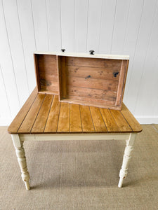 Antique English Country Pine 4ft Dining Table with Drawer c1890