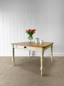 Antique English Country Pine 4ft Dining Table with Drawer c1890