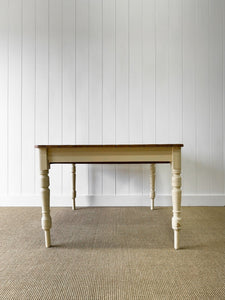 Antique English Country Pine 4ft Dining Table with Drawer c1890