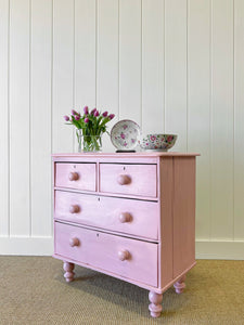 An Antique English Pink Chest of Drawers Dresser c1890