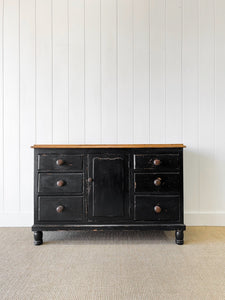 An Ebonized English Country Pine Buffet Sideboard