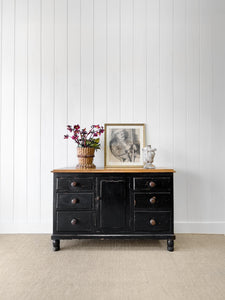 An Ebonized English Country Pine Buffet Sideboard