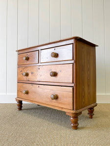 An Antique English Pine Chest of Drawers Dresser with Wooden Knobs c1890