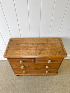 An Antique English Pine Chest of Drawers Dresser with Wooden Knobs c1890