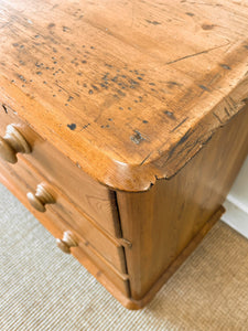 An Antique English Pine Chest of Drawers Dresser with Wooden Knobs c1890