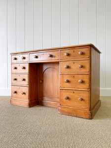 An Antique English Pine Pedestal Desk Sideboard c1890 with Wooden Knobs