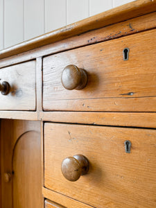An Antique English Pine Pedestal Desk Sideboard c1890 with Wooden Knobs