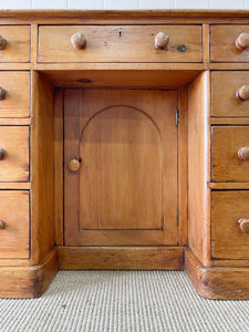 An Antique English Pine Pedestal Desk Sideboard c1890 with Wooden Knobs