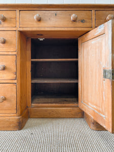 An Antique English Pine Pedestal Desk Sideboard c1890 with Wooden Knobs
