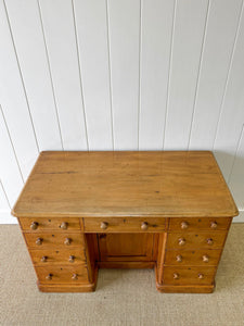 An Antique English Pine Pedestal Desk Sideboard c1890 with Wooden Knobs