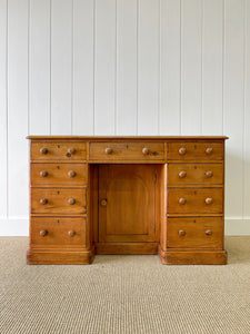 An Antique English Pine Pedestal Desk Sideboard c1890 with Wooden Knobs
