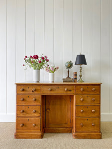 An Antique English Pine Pedestal Desk Sideboard c1890 with Wooden Knobs