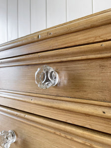 An Antique English Pine Chest of Drawers Dresser with Crystal Knobs c1890
