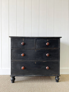 An Antique English Ebonized Black Chest of Drawers Dresser c1890