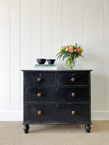 An Antique English Ebonized Black Chest of Drawers Dresser c1890