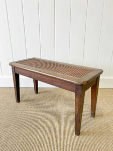 A Sturdy English Oak Caned Small Bench or Stool c1900