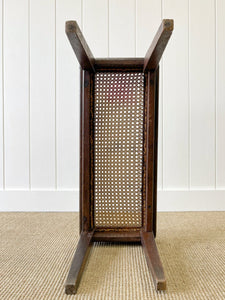 A Sturdy English Oak Caned Small Bench or Stool c1900