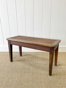 A Sturdy English Oak Caned Small Bench or Stool c1900