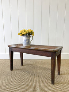 A Sturdy English Oak Caned Small Bench or Stool c1900