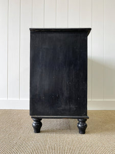 An Antique English Ebonized Black Chest of Drawers Dresser c1890