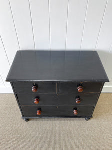 An Antique English Ebonized Black Chest of Drawers Dresser c1890