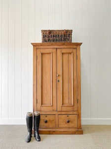 A Handsome English 19th Pine Cupboard with Dark Wooden Knobs