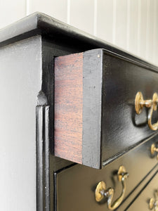 A Delightful Late 19th Century English Country Ebonized Chest of Drawers Dresser