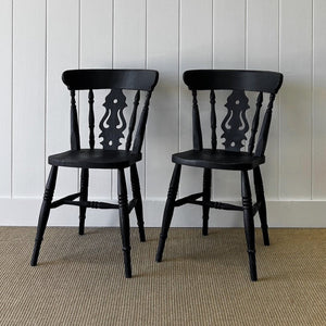 A Vintage Set of 4 Fiddleback Chairs Painted Black