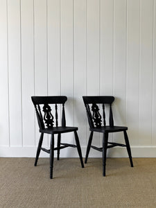 A Vintage Set of 4 Fiddleback Chairs Painted Black