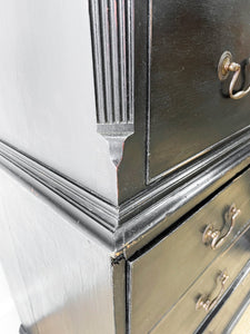 A Stately Antique English Ebonized Mahogany Highboy c1790