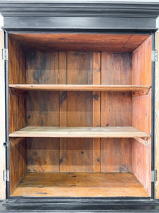A Large 19th Century English Pine Ebonized Linen Press Cupboard
