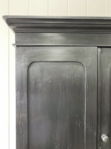 A Large 19th Century English Pine Ebonized Linen Press Cupboard