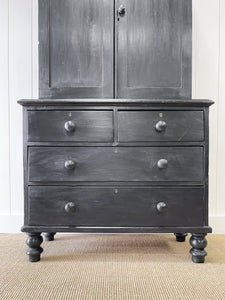A Large 19th Century English Pine Ebonized Linen Press Cupboard