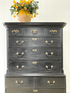 A Stately Antique English Ebonized Mahogany Highboy c1790