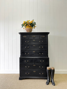 A Stately Antique English Ebonized Mahogany Highboy c1790