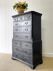 A Stately Antique English Ebonized Mahogany Highboy c1790