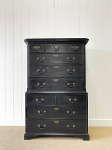 A Stately Antique English Ebonized Mahogany Highboy c1790