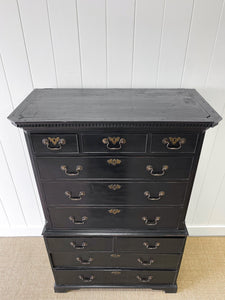 A Stately Antique English Ebonized Mahogany Highboy c1790