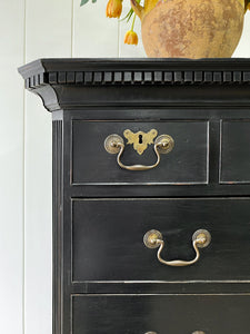 A Stately Antique English Ebonized Mahogany Highboy c1790