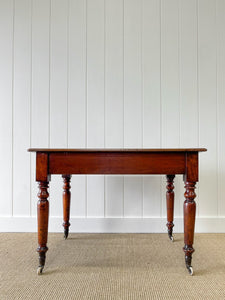 Antique English Country Mahogany Library Table on Castors c1890
