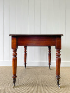 Antique English Country Mahogany Library Table on Castors c1890