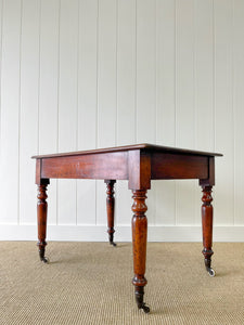 Antique English Country Mahogany Library Table on Castors c1890