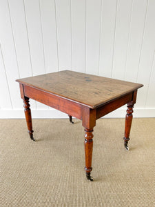 Antique English Country Mahogany Library Table on Castors c1890
