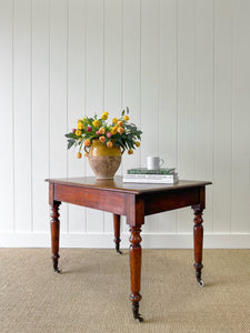 Antique English Country Mahogany Library Table on Castors c1890